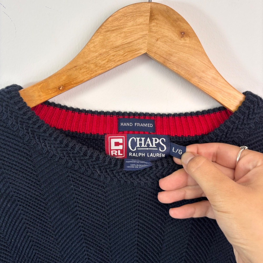 Vintage 1990s Chaps Ralph Lauren Hand Framed Herringbone Sweater Size Large - Picture 3 of 6